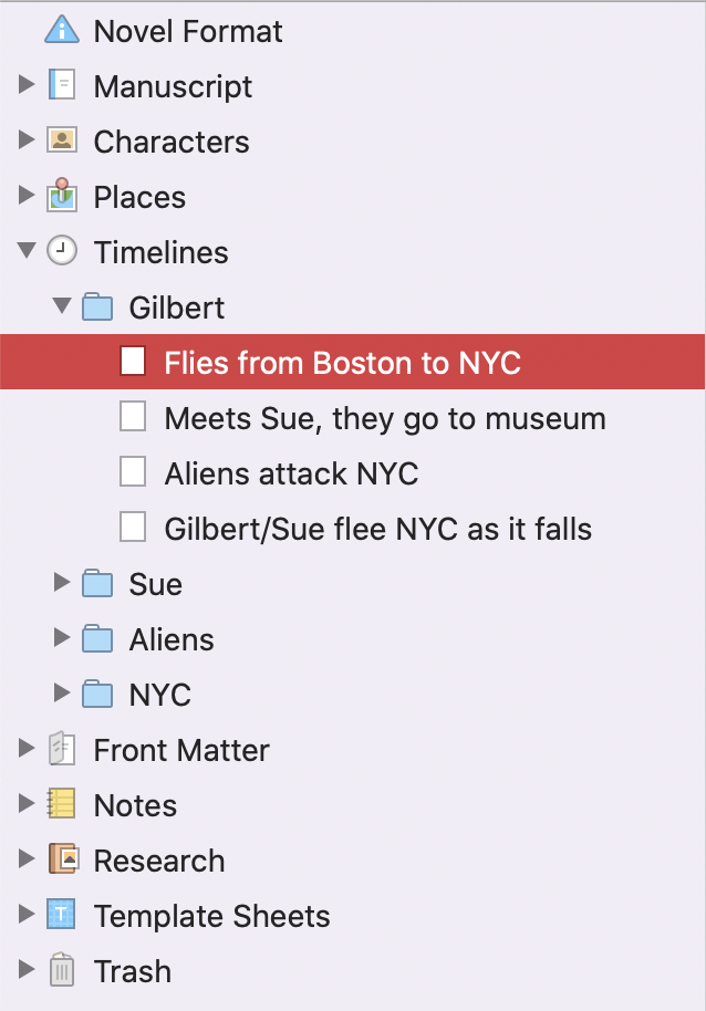 Scrivener timeline binder