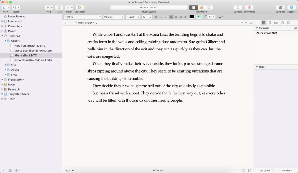 Scrivener timeline details